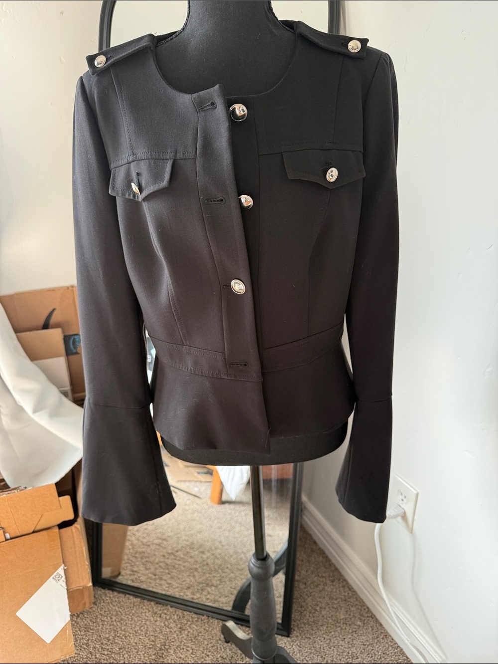White House Black Market Black Military-Style Button Blazer